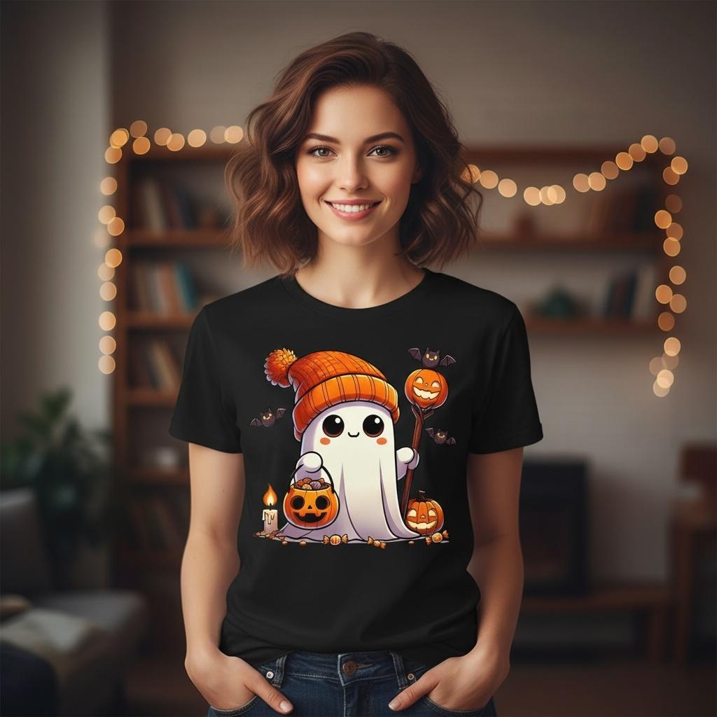 Ghost Halloween Cute Ghost Trick Or Treat Candy Boys Girls T-shirt Ghost Halloween Cute Ghost Trick Or Treat Candy Boys Girls T-shirt