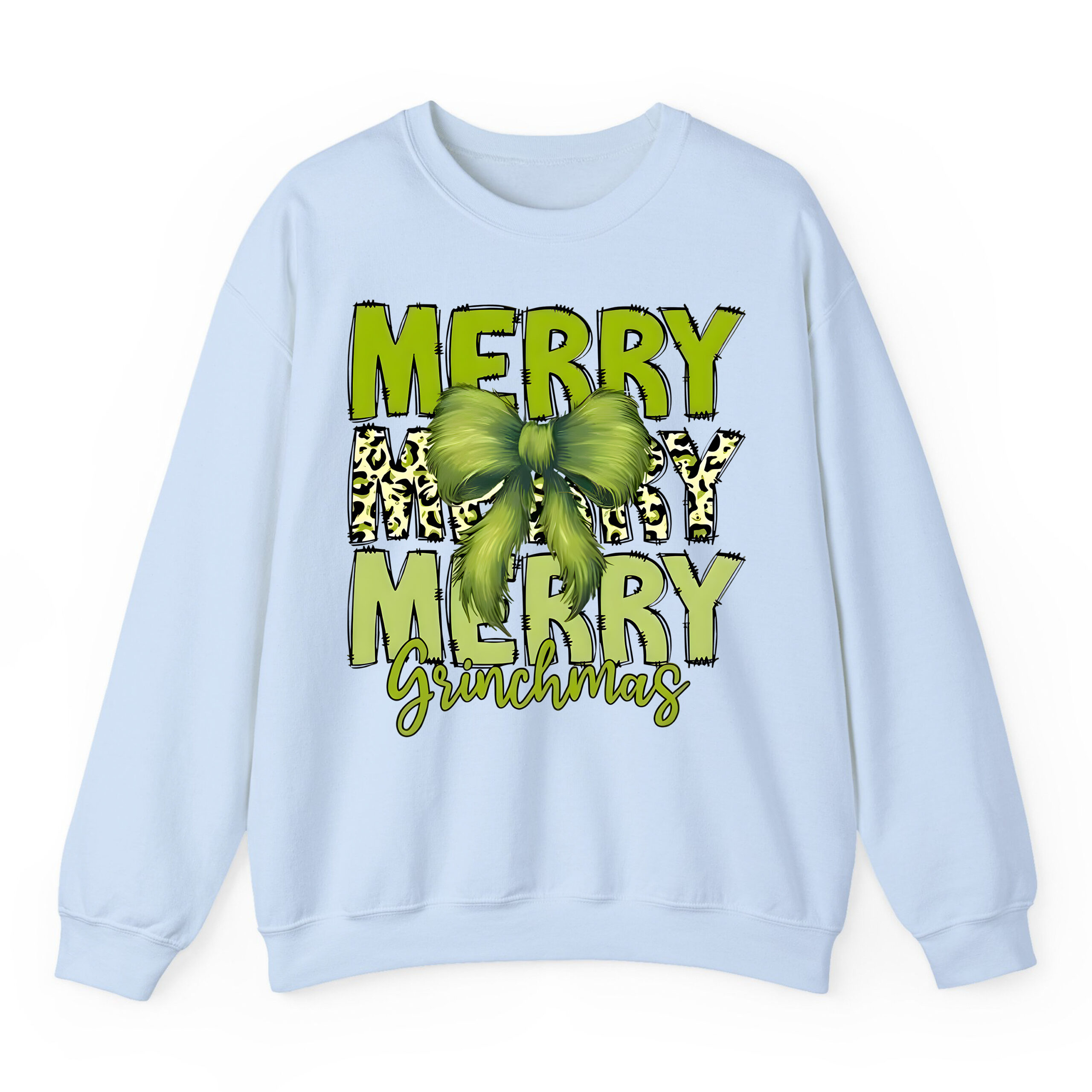 Merry Grinchmas Sweatshirt with Leopard Print & Fuzzy Bow Design | Festive Holiday Apparel for Dr. Seuss Fans Merry Grinchmas Sweatshirt with Leopard Print & Fuzzy Bow Design | Festive Holiday Apparel for Dr. Seuss Fans