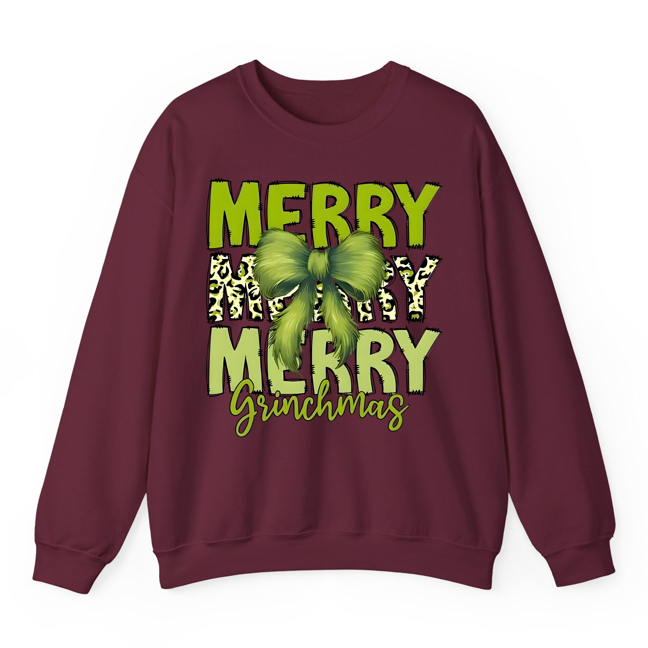 Merry Grinchmas Sweatshirt with Leopard Print & Fuzzy Bow Design | Festive Holiday Apparel for Dr. Seuss Fans Merry Grinchmas Sweatshirt with Leopard Print & Fuzzy Bow Design | Festive Holiday Apparel for Dr. Seuss Fans