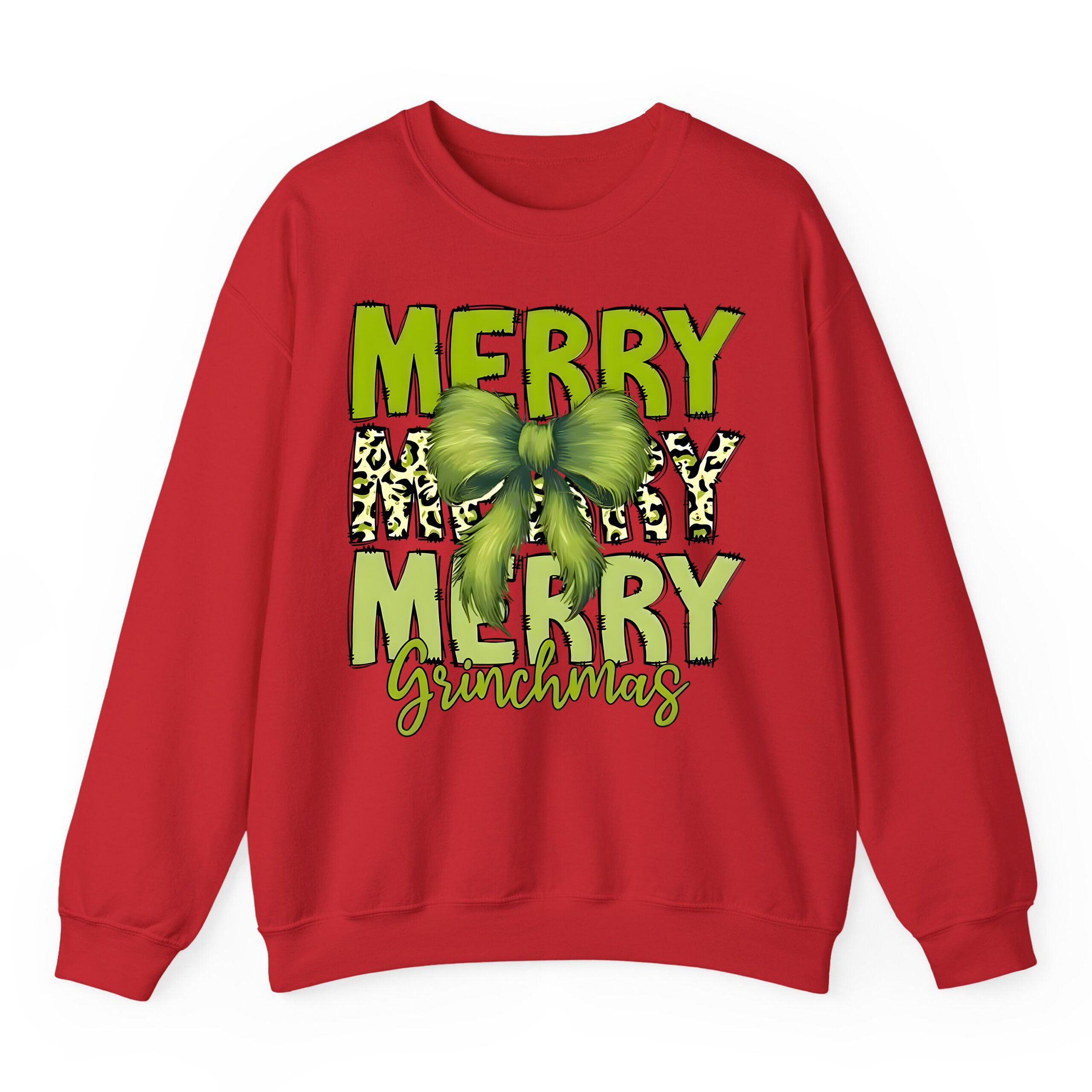 Merry Grinchmas Sweatshirt with Leopard Print & Fuzzy Bow Design | Festive Holiday Apparel for Dr. Seuss Fans Merry Grinchmas Sweatshirt with Leopard Print & Fuzzy Bow Design | Festive Holiday Apparel for Dr. Seuss Fans