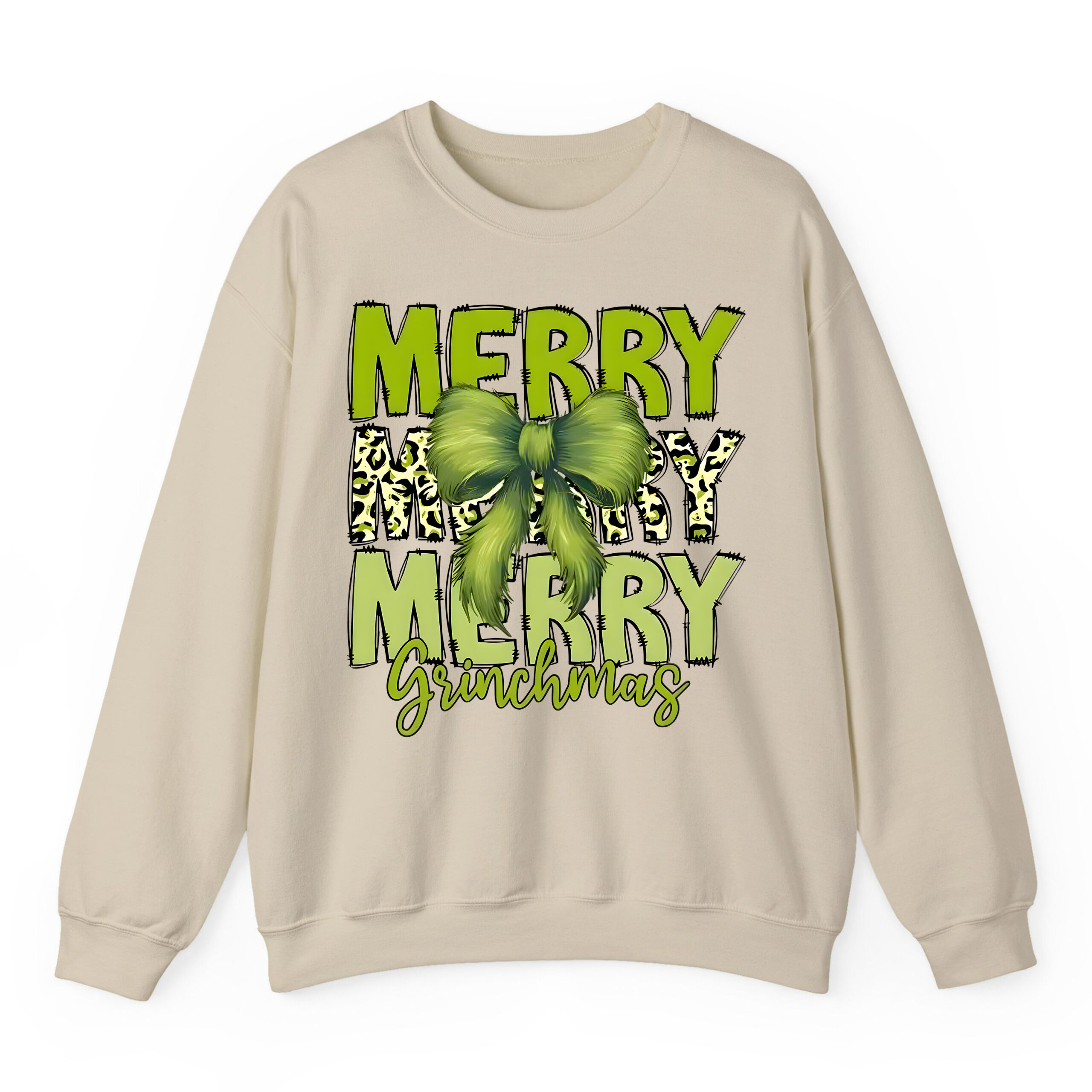Merry Grinchmas Sweatshirt with Leopard Print & Fuzzy Bow Design | Festive Holiday Apparel for Dr. Seuss Fans Merry Grinchmas Sweatshirt with Leopard Print & Fuzzy Bow Design | Festive Holiday Apparel for Dr. Seuss Fans