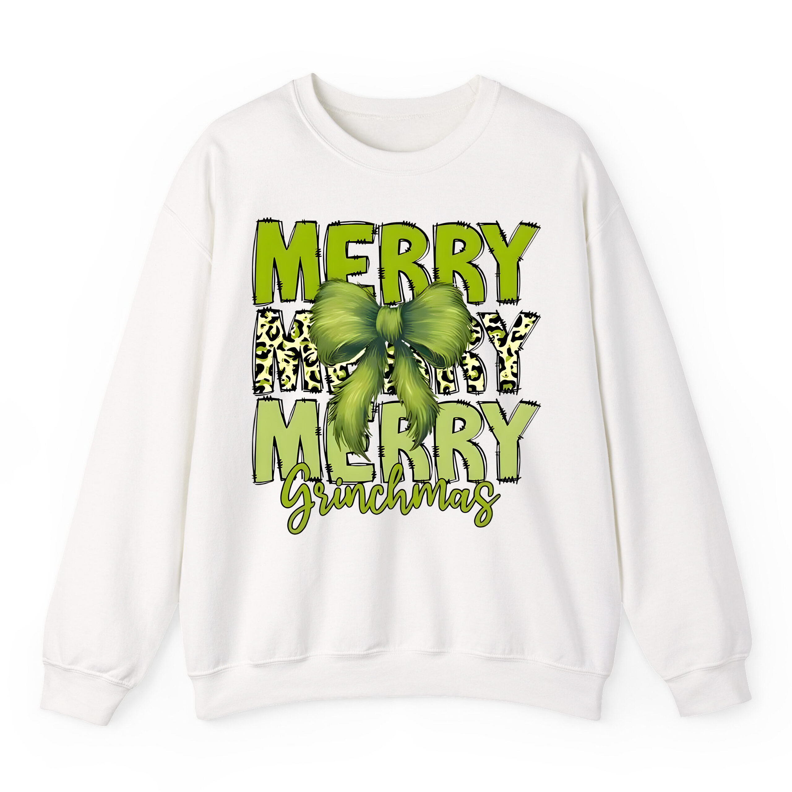 Merry Grinchmas Sweatshirt with Leopard Print & Fuzzy Bow Design | Festive Holiday Apparel for Dr. Seuss Fans Merry Grinchmas Sweatshirt with Leopard Print & Fuzzy Bow Design | Festive Holiday Apparel for Dr. Seuss Fans