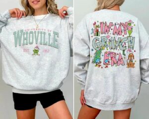 In My Grinch Era Sweatshirt: Whoville University Christmas Movie Sweater