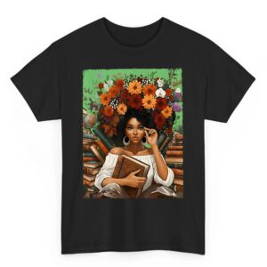 Black History Month Black Afro Girl Women Book Lovers Floral T-Shirt