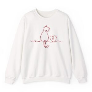 Cat Valentines Heart String Lights Minimalist Love Cat Mom Sweatshirt 06