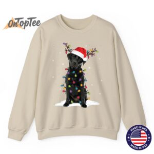 Christmas Dog Pajama Sweatshirt with Black Lab and Tree Lights