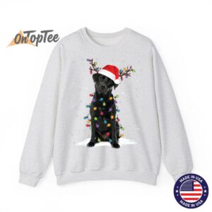 Christmas Dog Pajama Sweatshirt with Black Lab and Tree Lights 02