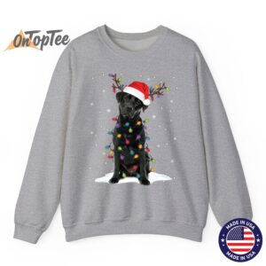 Christmas Dog Pajama Sweatshirt with Black Lab and Tree Lights 03