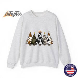 Cowhide Christmas Tree Western Cow Lover Sweatshirt 02