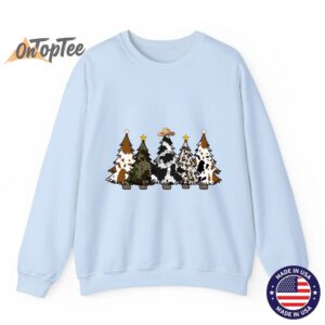 Cowhide Christmas Tree Western Cow Lover Sweatshirt 04