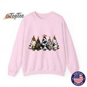 Cowhide Christmas Tree Western Cow Lover Sweatshirt 05