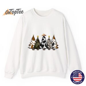 Cowhide Christmas Tree Western Cow Lover Sweatshirt 11