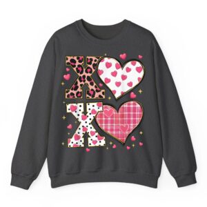 Cute Heart XOXO Leopard Plaid Outfit Valentine Women Girl Sweatshirt 05