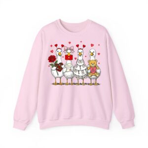Cute Valentine Goose Friends with Hearts and Teddy Bear Gift Sweatshirt