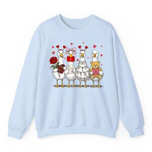 Cute Valentine Goose Friends with Hearts and Teddy Bear Gift Sweatshirt 02