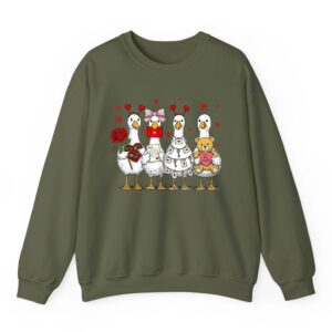 Cute Valentine Goose Friends with Hearts and Teddy Bear Gift Sweatshirt 03
