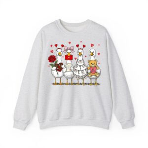 Cute Valentine Goose Friends with Hearts and Teddy Bear Gift Sweatshirt 04