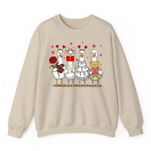 Cute Valentine Goose Friends with Hearts and Teddy Bear Gift Sweatshirt 05