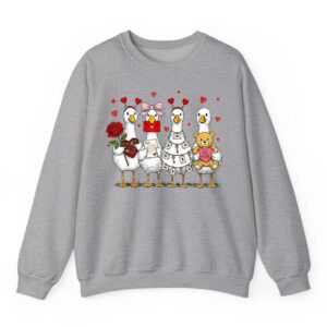 Cute Valentine Goose Friends with Hearts and Teddy Bear Gift Sweatshirt 06