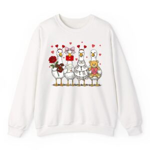 Cute Valentine Goose Friends with Hearts and Teddy Bear Gift Sweatshirt 07