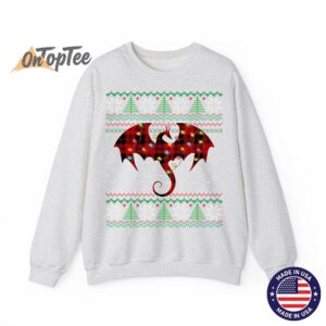 Dragon Lover Ugly Sweatshirt with Christmas Lights and Plaid 02