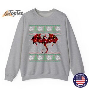 Dragon Lover Ugly Sweatshirt with Christmas Lights and Plaid 03