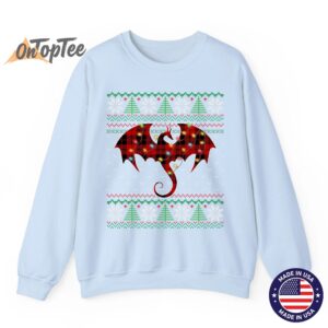 Dragon Lover Ugly Sweatshirt with Christmas Lights and Plaid 04