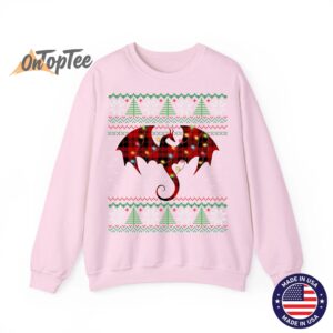 Dragon Lover Ugly Sweatshirt with Christmas Lights and Plaid 05