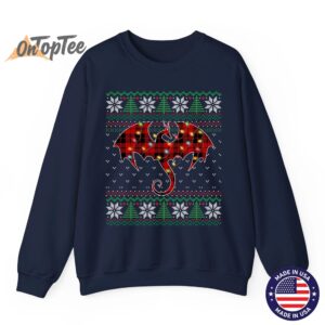 Dragon Lover Ugly Sweatshirt with Christmas Lights and Plaid 06