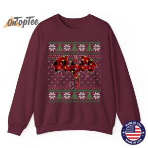 Dragon Lover Ugly Sweatshirt with Christmas Lights and Plaid 08