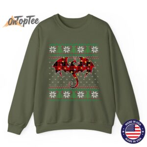 Dragon Lover Ugly Sweatshirt with Christmas Lights and Plaid 09