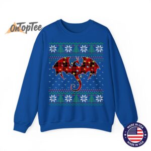 Dragon Lover Ugly Sweatshirt with Christmas Lights and Plaid 10