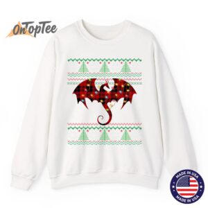 Dragon Lover Ugly Sweatshirt with Christmas Lights and Plaid 11