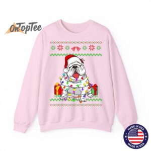 English Bulldog Dog Lover Ugly Christmas Lights Sweatshirt 02