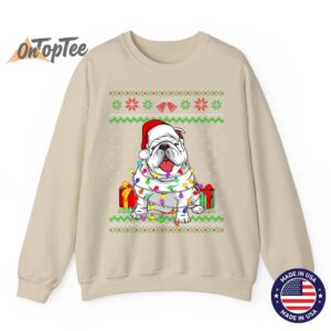 English Bulldog Dog Lover Ugly Christmas Lights Sweatshirt 03