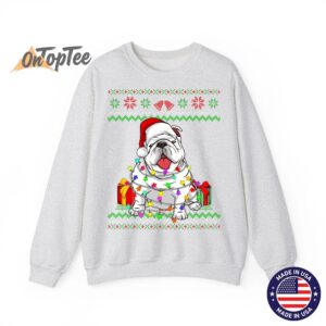 English Bulldog Dog Lover Ugly Christmas Lights Sweatshirt 04