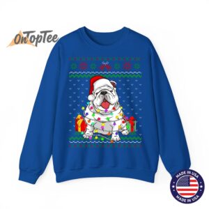 English Bulldog Dog Lover Ugly Christmas Lights Sweatshirt 07