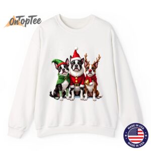Funny Boston Terrier Christmas Sweatshirt with Santa Reindeer Elf 10 Funny Boston Terrier Christmas Sweatshirt with Santa Reindeer Elf 11