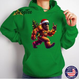Funny Christmas Bigfoot Hoodie Santa Hat Holiday Lights Xmas Graphic Sweatshirt 02