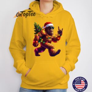 Funny Christmas Bigfoot Hoodie Santa Hat Holiday Lights Xmas Graphic Sweatshirt 03