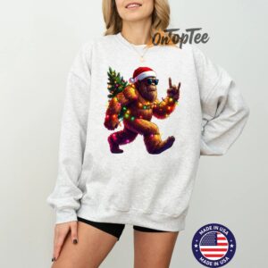 Funny Christmas Bigfoot Hoodie Santa Hat Holiday Lights Xmas Graphic Sweatshirt 04