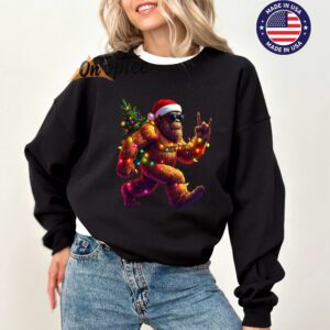 Funny Christmas Bigfoot Hoodie Santa Hat Holiday Lights Xmas Graphic Sweatshirt 05