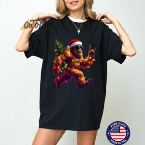 Funny Christmas Bigfoot Hoodie Santa Hat Holiday Lights Xmas Graphic Sweatshirt 07