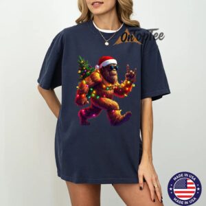 Funny Christmas Bigfoot Hoodie Santa Hat Holiday Lights Xmas Graphic Sweatshirt 09