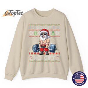 Funny Christmas Sweatshirt – Muscle Santa Lifting Ugly