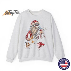 Funny Christmas Sweatshirt Rock Guitar Santa Claus Design 02
