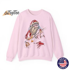 Funny Christmas Sweatshirt Rock Guitar Santa Claus Design 05