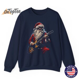 Funny Christmas Sweatshirt Rock Guitar Santa Claus Design 06