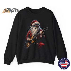 Funny Christmas Sweatshirt Rock Guitar Santa Claus Design 07