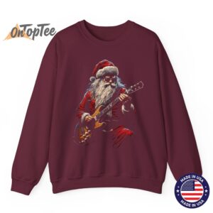 Funny Christmas Sweatshirt Rock Guitar Santa Claus Design 08
